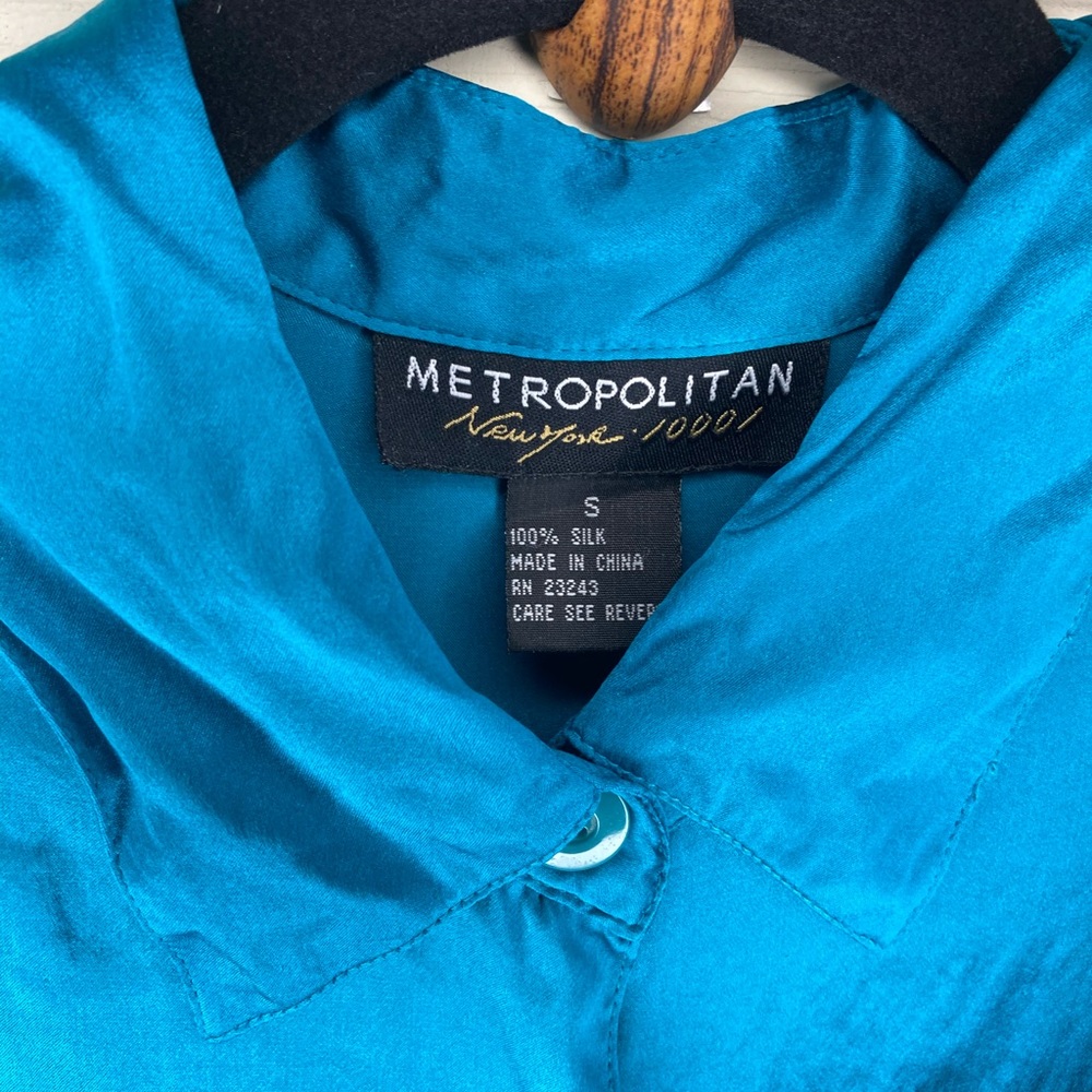 Turquoise silk button down - Picture 5 of 6